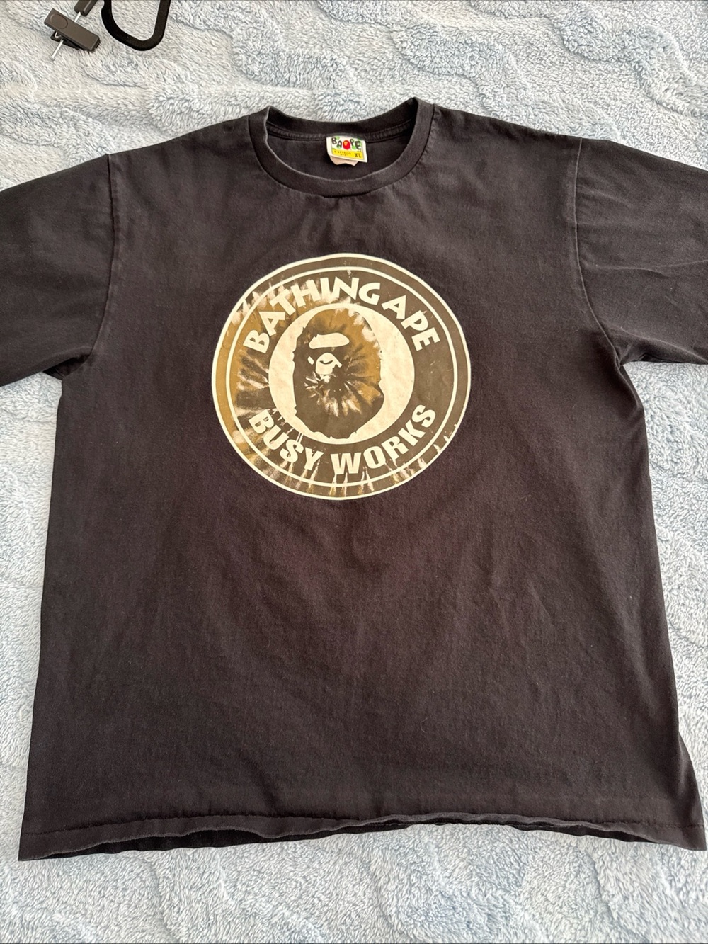 BAPE A Bathing Ape Black Camouflage Logo Jersey Cotton Men's T-Shirt Size XL